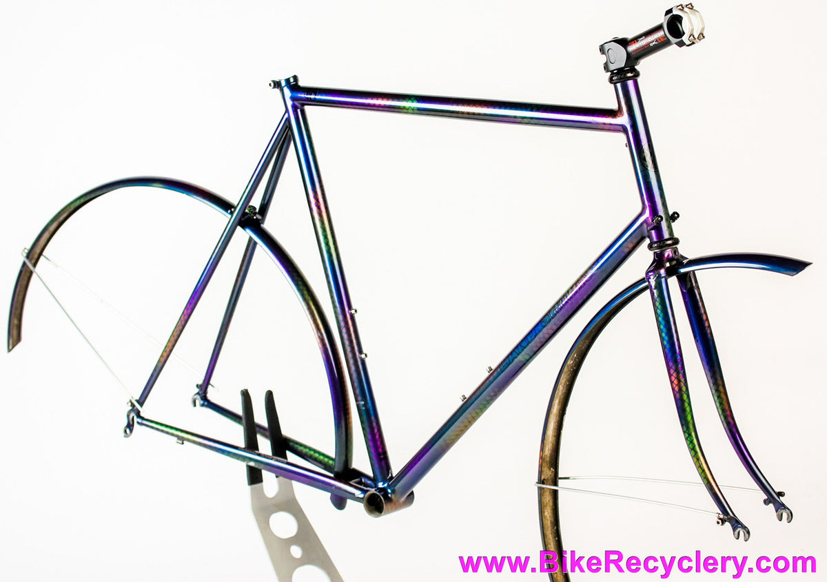 58cm Land Shark Road Shark Fillet Brazed Steel Frameset: Paint Matched Fenders! Snakeskin Purple/Green/Pink/Purple/Orange Wildness!