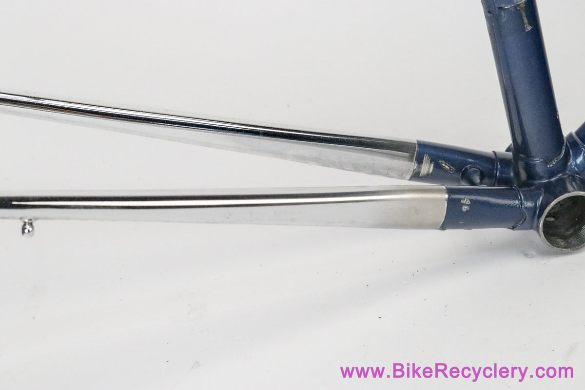 53cm Palo Alto BMZ Italian Road Frameset: 1980's - Columbus SL - Fancy De Rosa Lugs & Cutouts - Chrome Fork/Stays - Metallic Blue Original Paint
