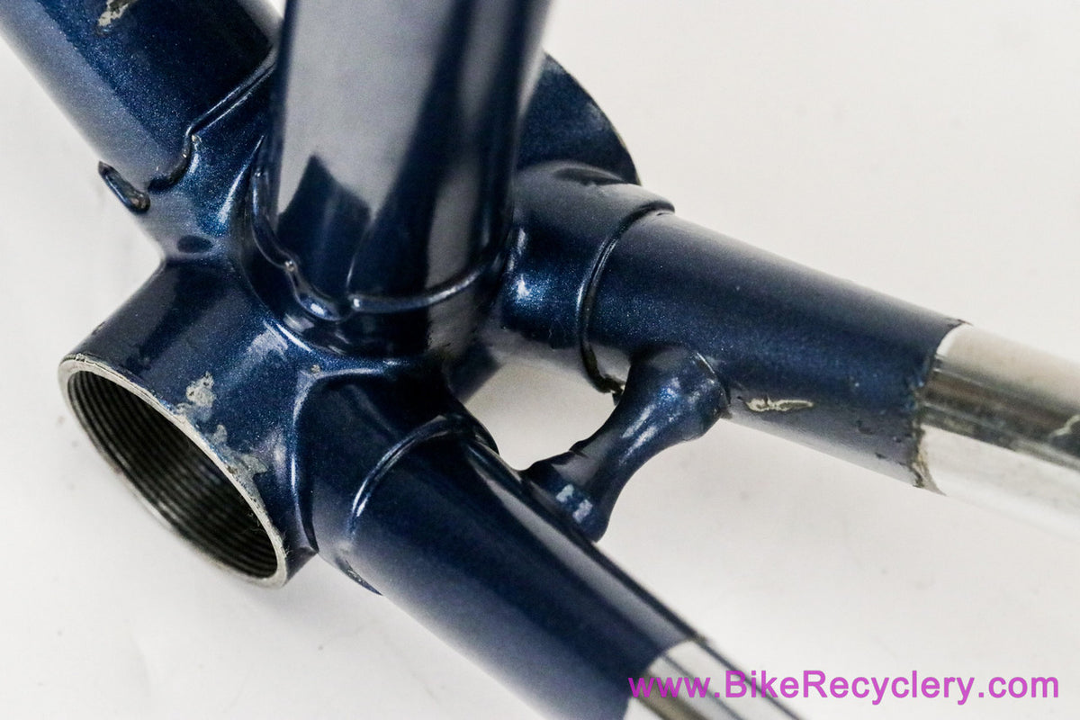 53cm Palo Alto BMZ Italian Road Frameset: 1980's - Columbus SL - Fancy De Rosa Lugs & Cutouts - Chrome Fork/Stays - Metallic Blue Original Paint