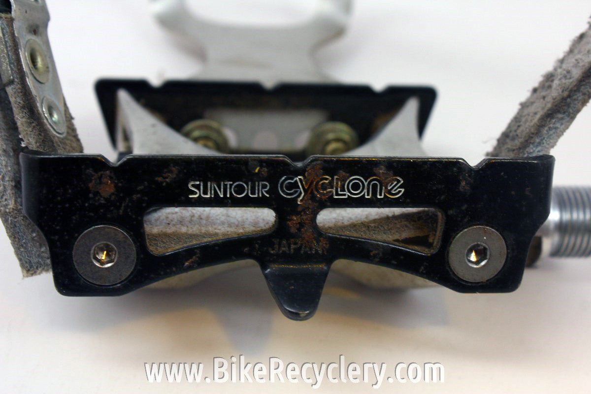 Suntour Cyclone Platform Pedals, MKS Clips & Leather Toe Straps
