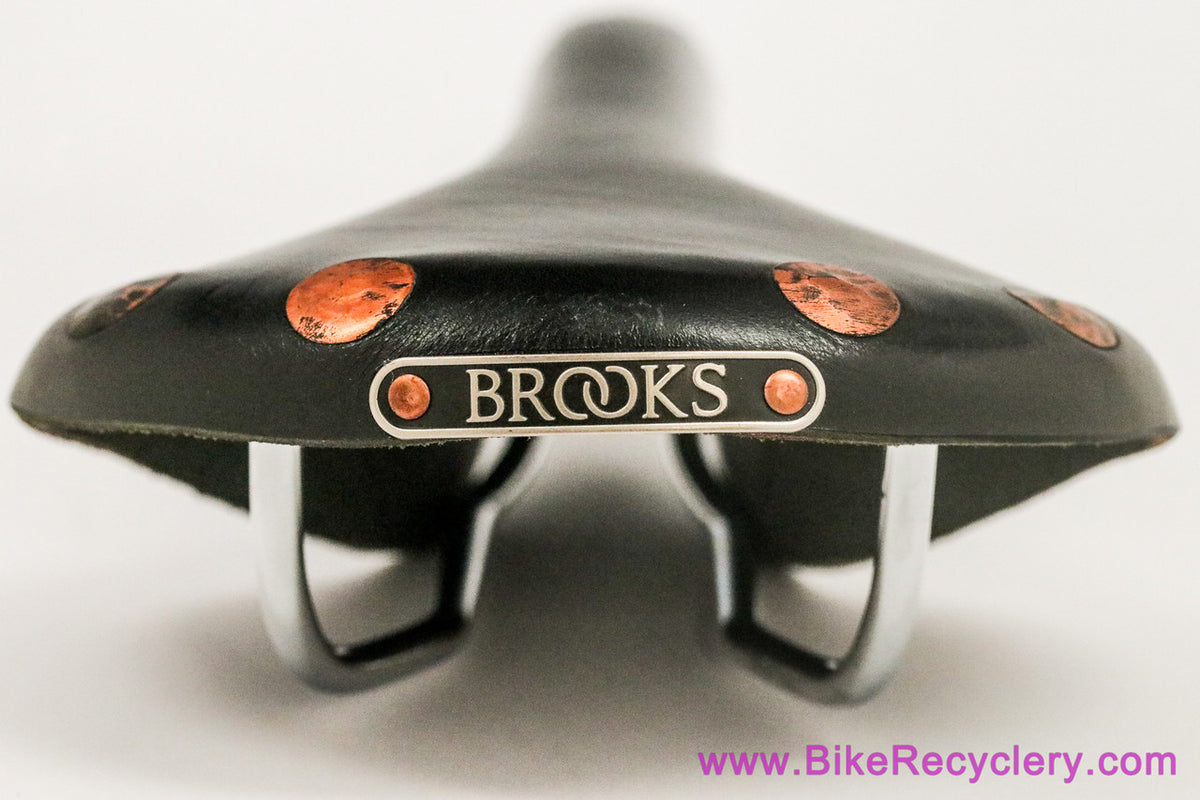 Brooks Team Pro Special Leather Saddle: Large Copper Rivets - Chrome Rails - Black (New? w/Rivet Patina)