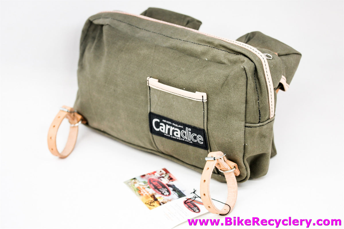 Rivendell / Carradice Large Handlebar Bag: Waxed Canvas - For Decaleur - 16" x 10"- Two Rear Pockets - Top Zipper (NEW)