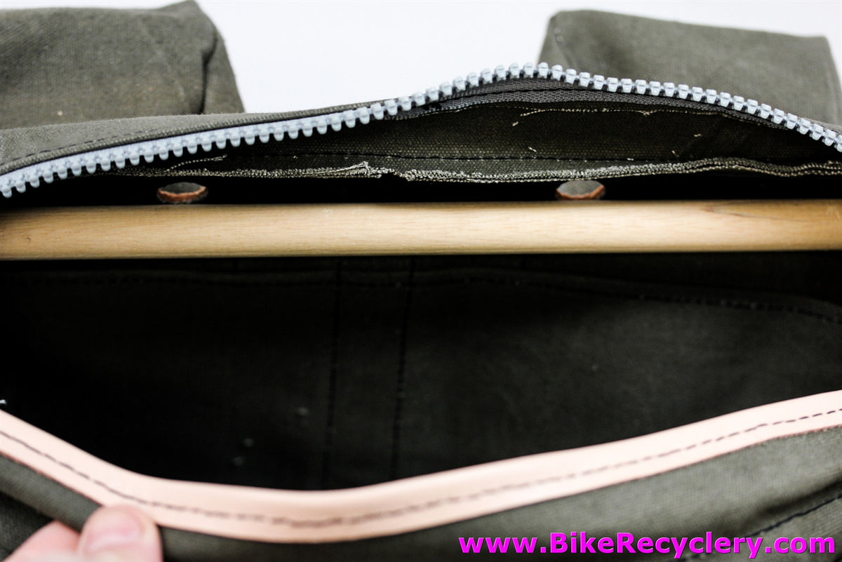 Rivendell / Carradice Large Handlebar Bag: Waxed Canvas - For Decaleur - 16" x 10"- Two Rear Pockets - Top Zipper (NEW)