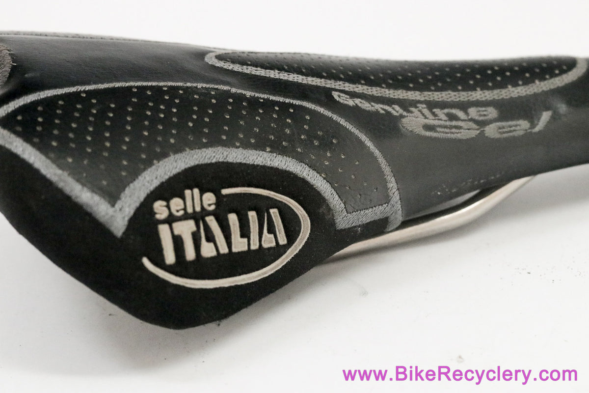 Selle Italia Flite Titanium Genuine Gel: Perforated Black Leather + Kevlar - 2002 (Near Mint)