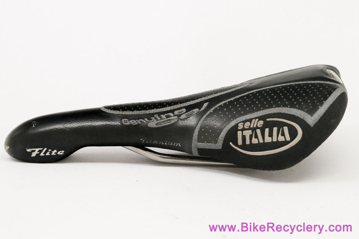 Selle Italia Flite Titanium Genuine Gel: Perforated Black Leather + Kevlar - 2002 (Near Mint)