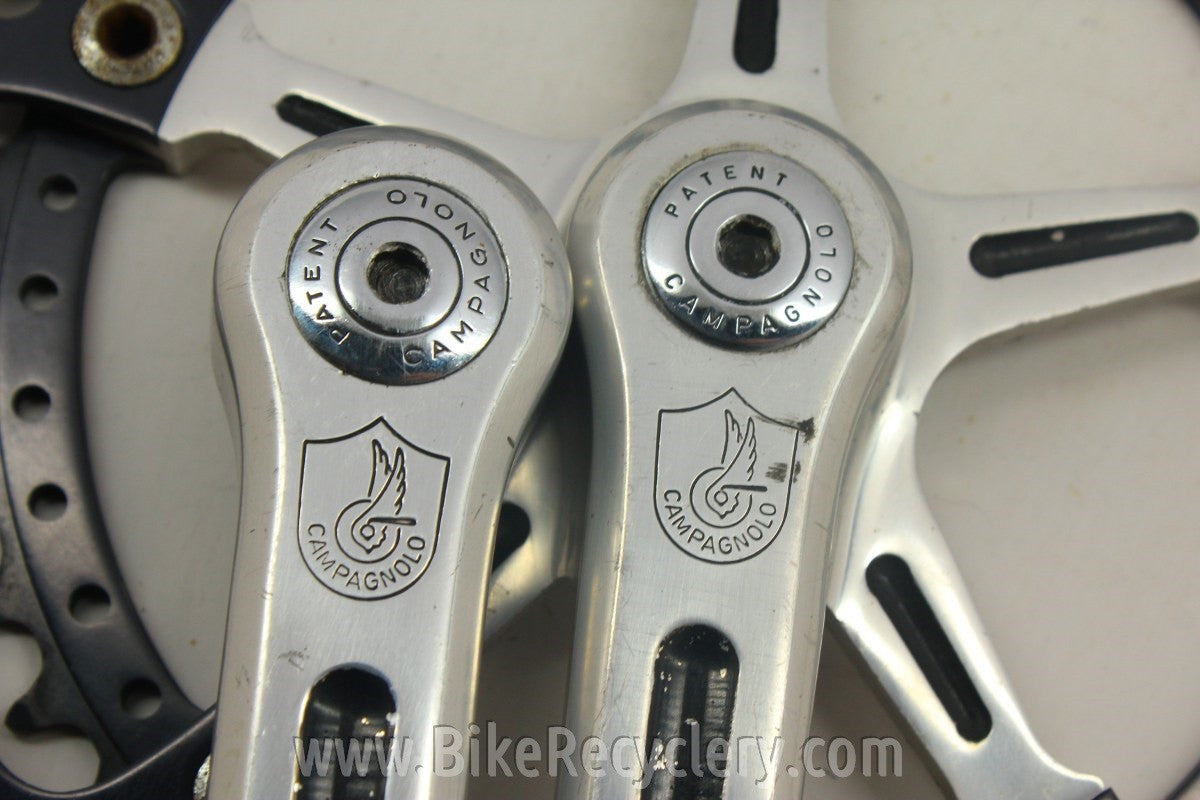 1973 Campagnolo Nuovo/Super Record Crank Arms: Black Drilled Chainrings, Black Flutes 170mm 144mm 52/42