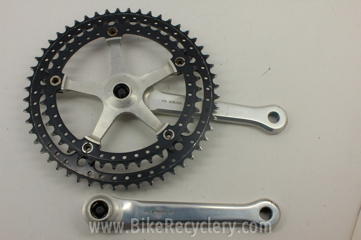 1973 Campagnolo Nuovo/Super Record Crank Arms: Black Drilled Chainrings, Black Flutes 170mm 144mm 52/42