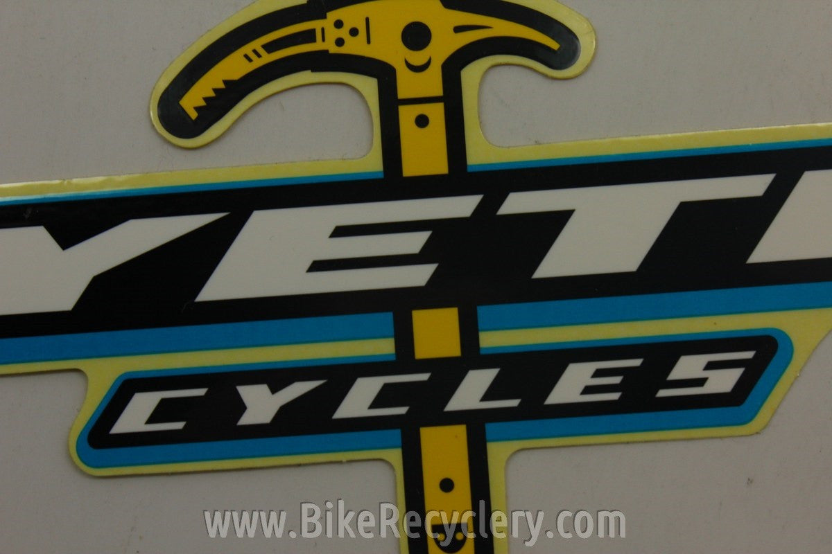 1990's YETI Cycles Sticker: Ice Axe Logo 5 3/4" x 4" Teal White
