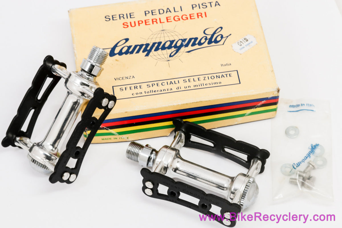 NIB/NOS Campagnolo Record Superleggeri #1038/A Pista Pedals: Black - Toe Clip Bolts - Track