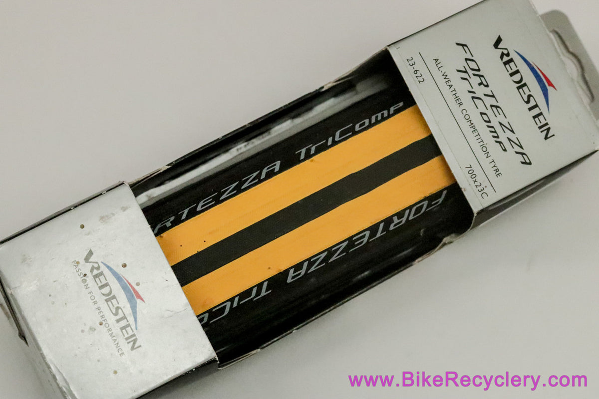 Vredestein Fortezza TriComp 700 x 23c Tire: Black/Yellow - Folding - All Weather (New)