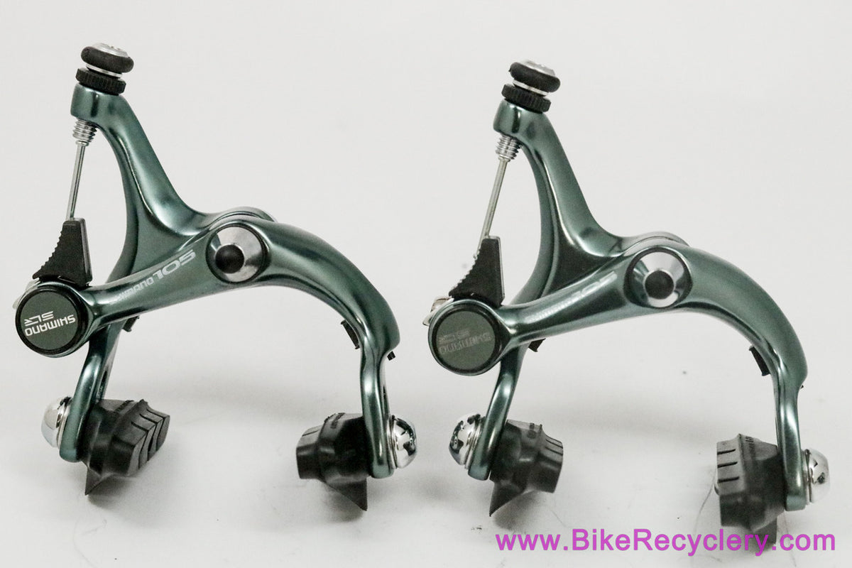 NIB/NOS Shimano 105 BR-1050 Brakeset & BL-1051 Levers: 47/57mm Standard Reach - Blue/Green Ano - Cables/housing - 1980's 1990s