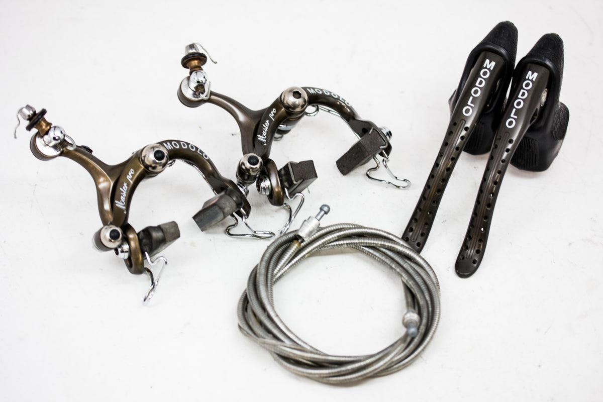 Modolo Master Pro Brakeset: Calipers + Levers & Cables - Bronze Anodized - Ti Hardware - Black 919 Hoods (Near Mint++ Almost NOS)