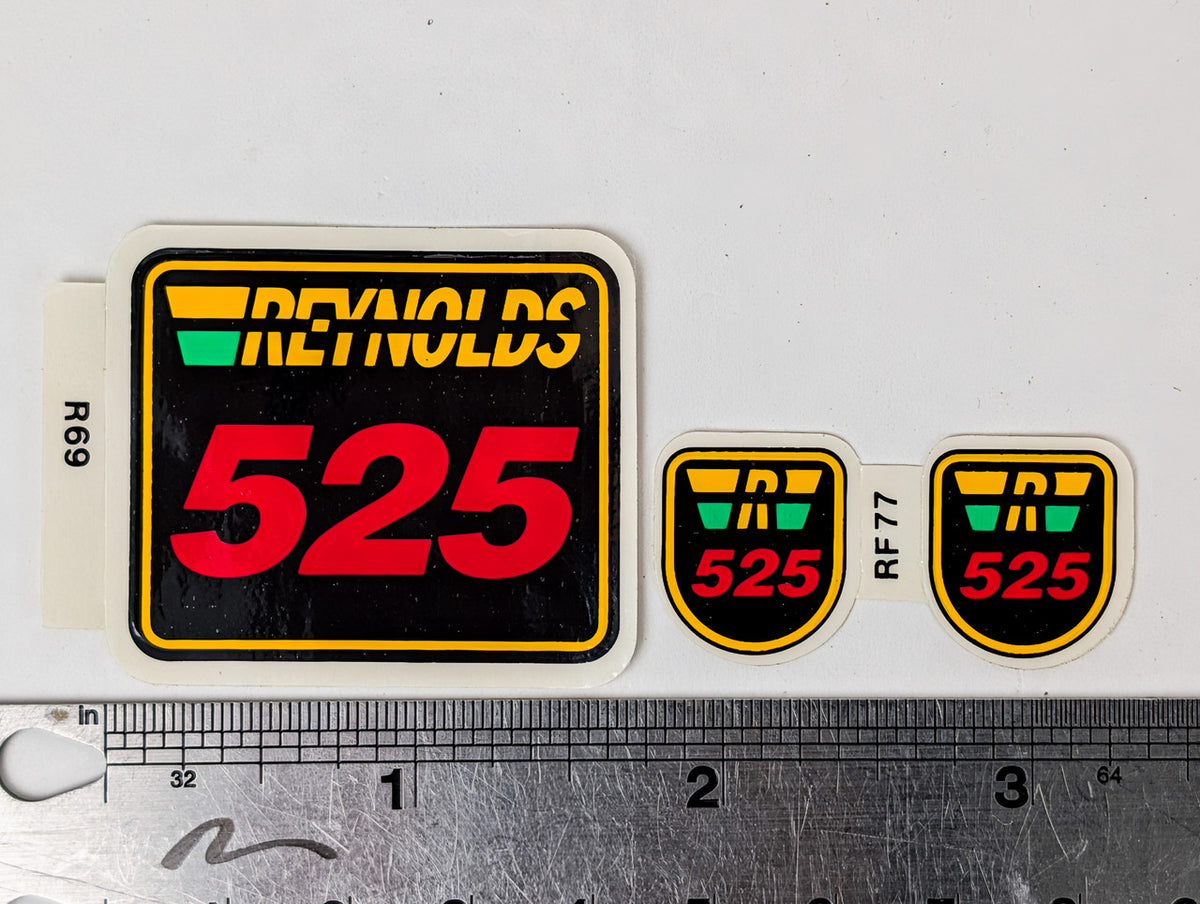 Original Reynolds 525 Tubing Decal Set: Seat Tube + Fork - REF R69 + RF77
