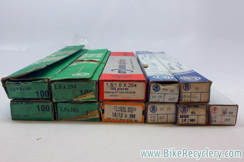 NIB Mixed DT Swiss Spoke Lot: 11 Boxes ~2000 Spokes Competition Aero Speed Butted Green Box