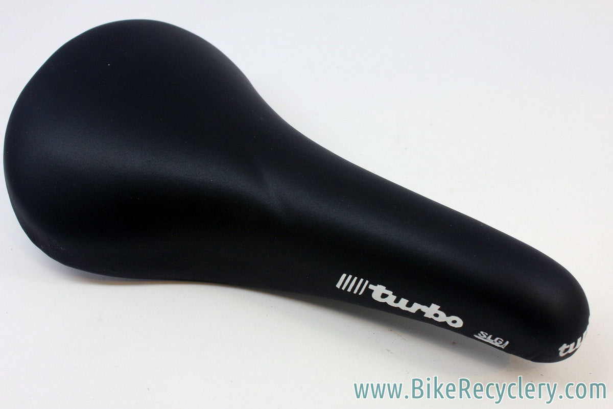 NIB/NOS 1991 Selle Italia Turbo SL / SLG Saddle: Alloy Rails - Black Buffalo Leather RARE!