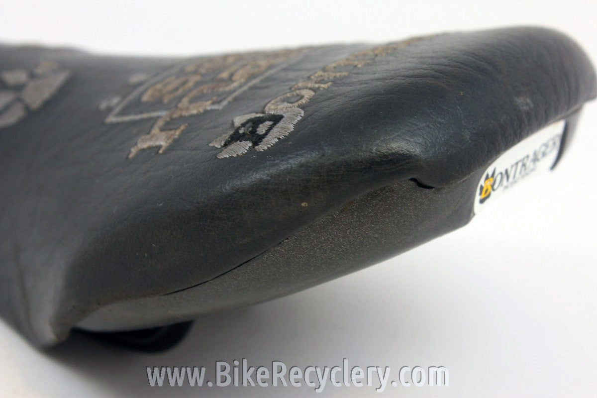 Vintage Bontrager San Marco Saddle: Embroidered Paws, Black Leather, 1990's