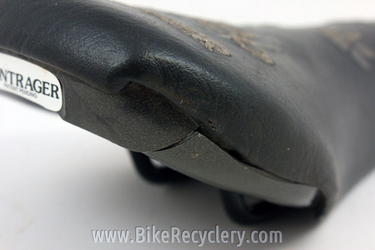 Vintage Bontrager San Marco Saddle: Embroidered Paws, Black Leather, 1990's