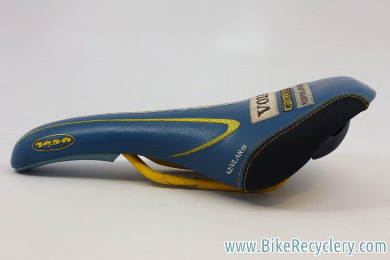 Vintage Team Volvo Cannondale Coda Saddle: Blue / Yellow, Near Mint