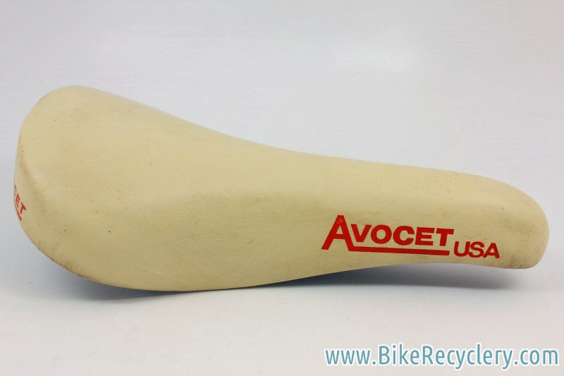 Avocet Racing 2 R-II Saddle: White Leather w/ Red Decals
