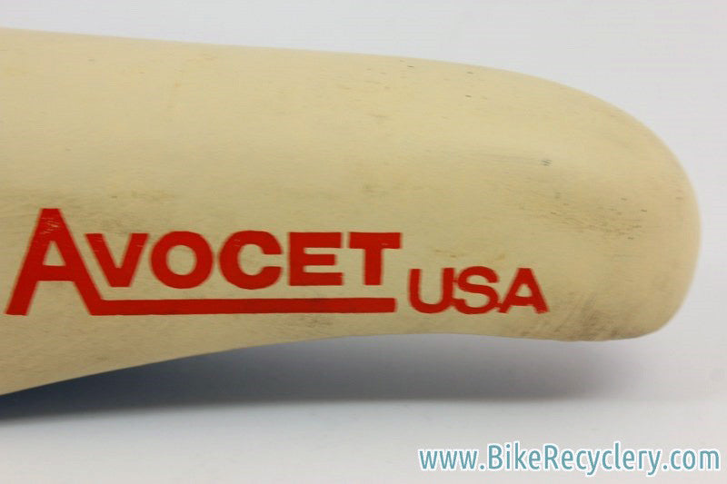 Avocet Racing 2 R-II Saddle: White Leather w/ Red Decals