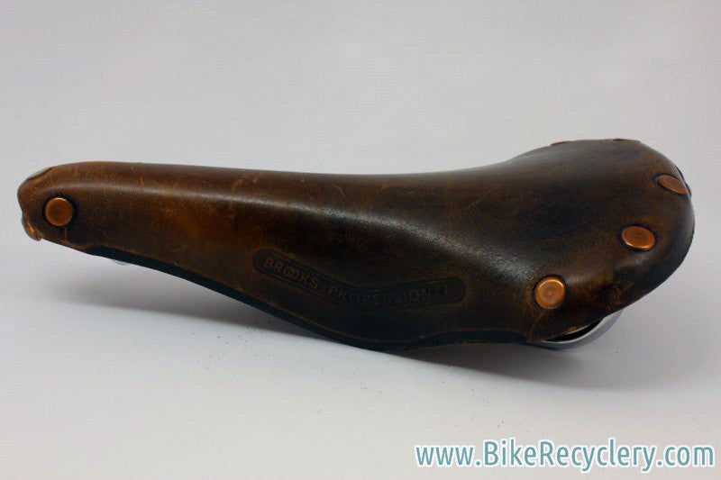 Vintage Brooks Professional Leather Saddle: Brown, Brass Small Rivets 1970's