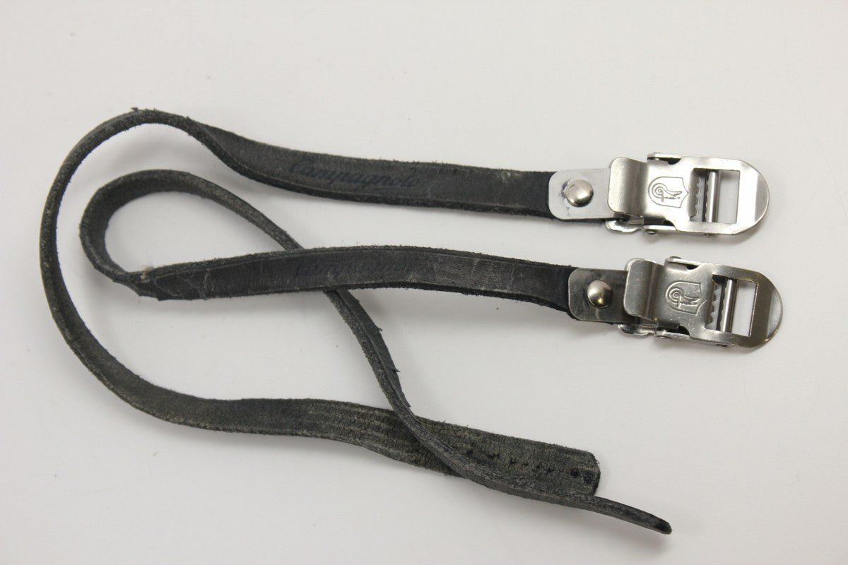 Vintage Campagnolo Toe Straps: Black Leather, EXC