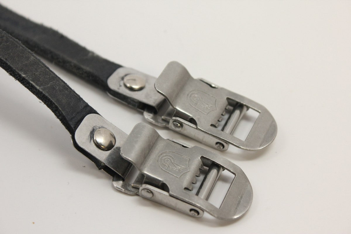 Vintage Campagnolo Toe Straps: Black Leather, EXC
