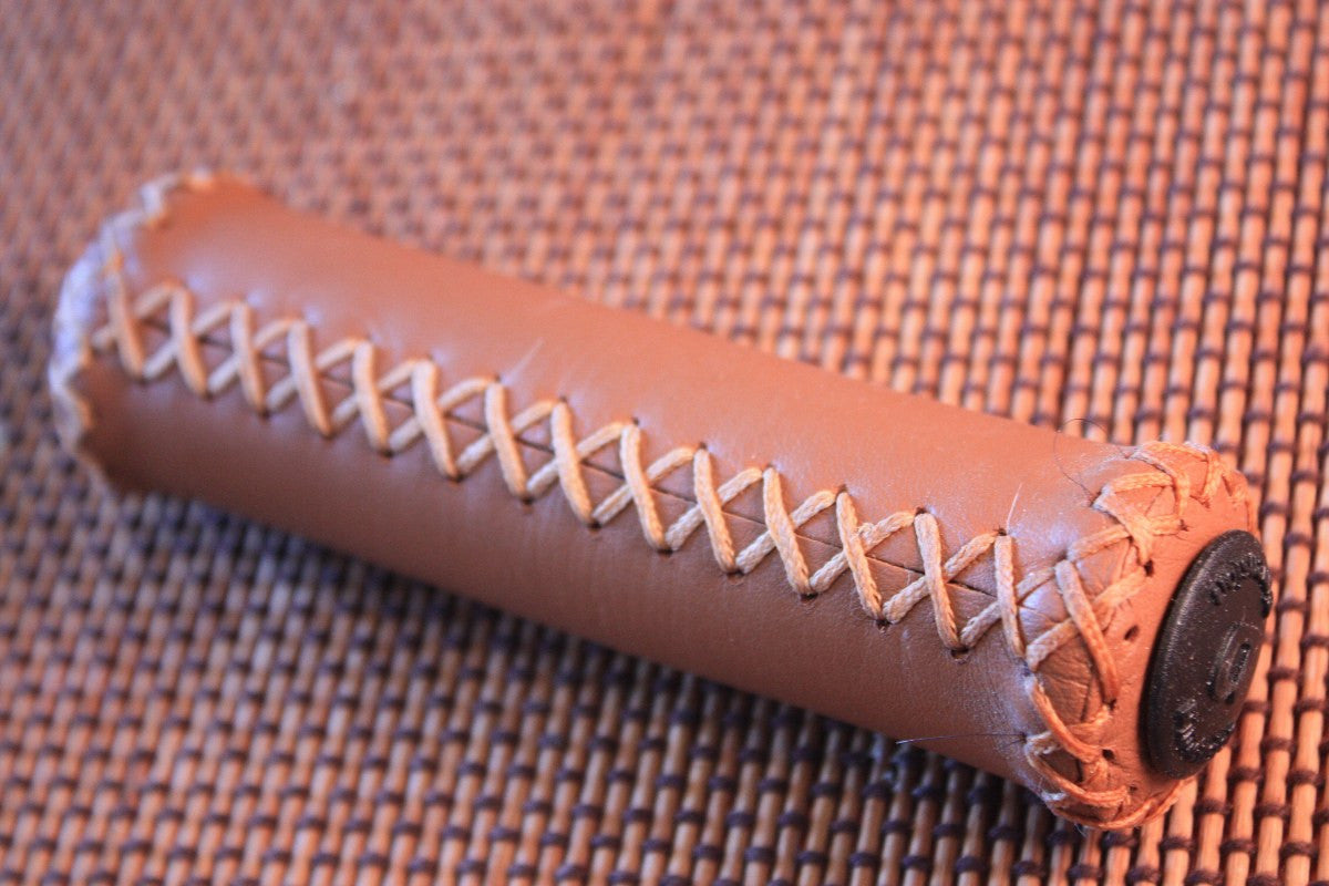 Hand Stitched Leather Grips: Honey Brown