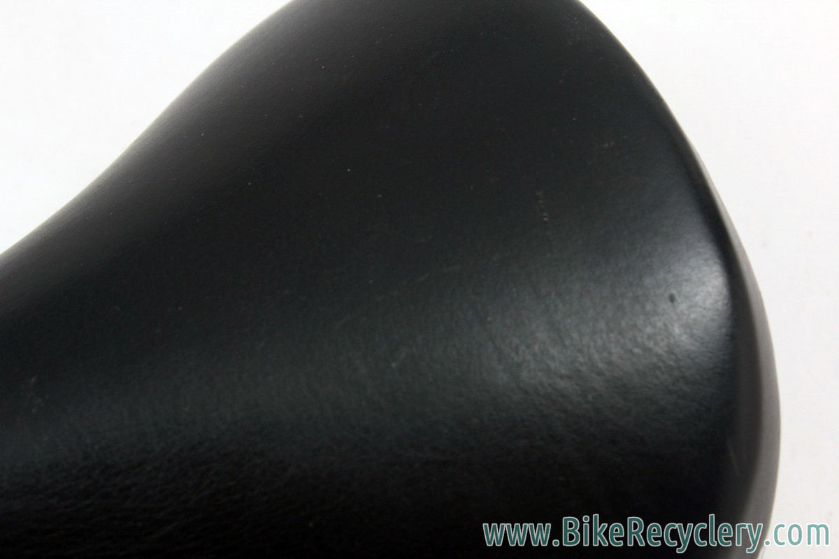 Selle Italia Turbo Saddle: Smooth Black Leather - White Decals - Vintage 1980's (NM+)
