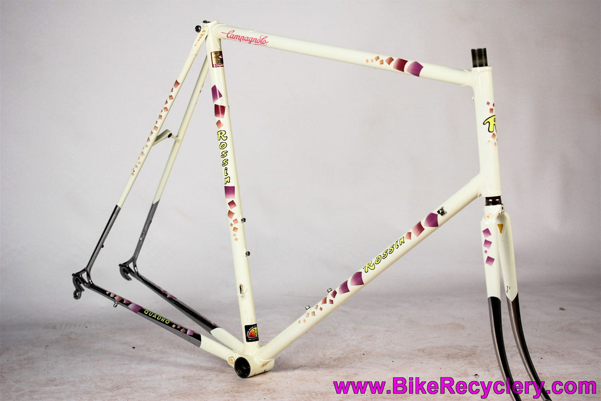 Rossin RLX Quadro Lugged Steel Aero Frame & Fork: 63cm x 60cm - Internal Routing - Columbus SPX - Dupont Cream White w/ Pink & Yellow Special Paintjob - Chrome Dipped (LOW Miles)