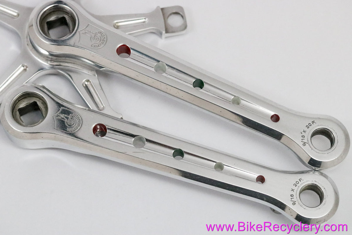 Drillium Campagnolo Nuovo/Super Record Crank Arms: #1049/A: 170mm - Italian Flag Infill - Dust Caps (Barely Used Near Mint++)