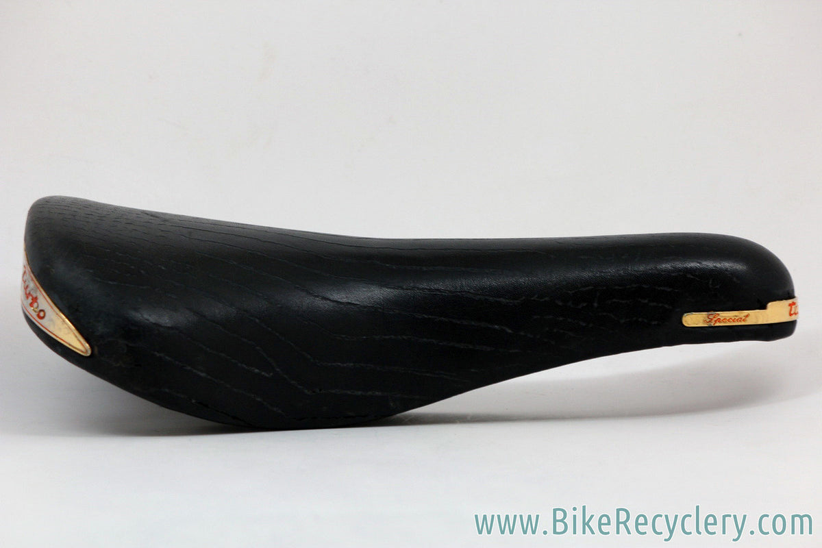 Selle Italia Turbo Special Saddle: Black Leather - Brass Rails/Plates - Vintage 1990's