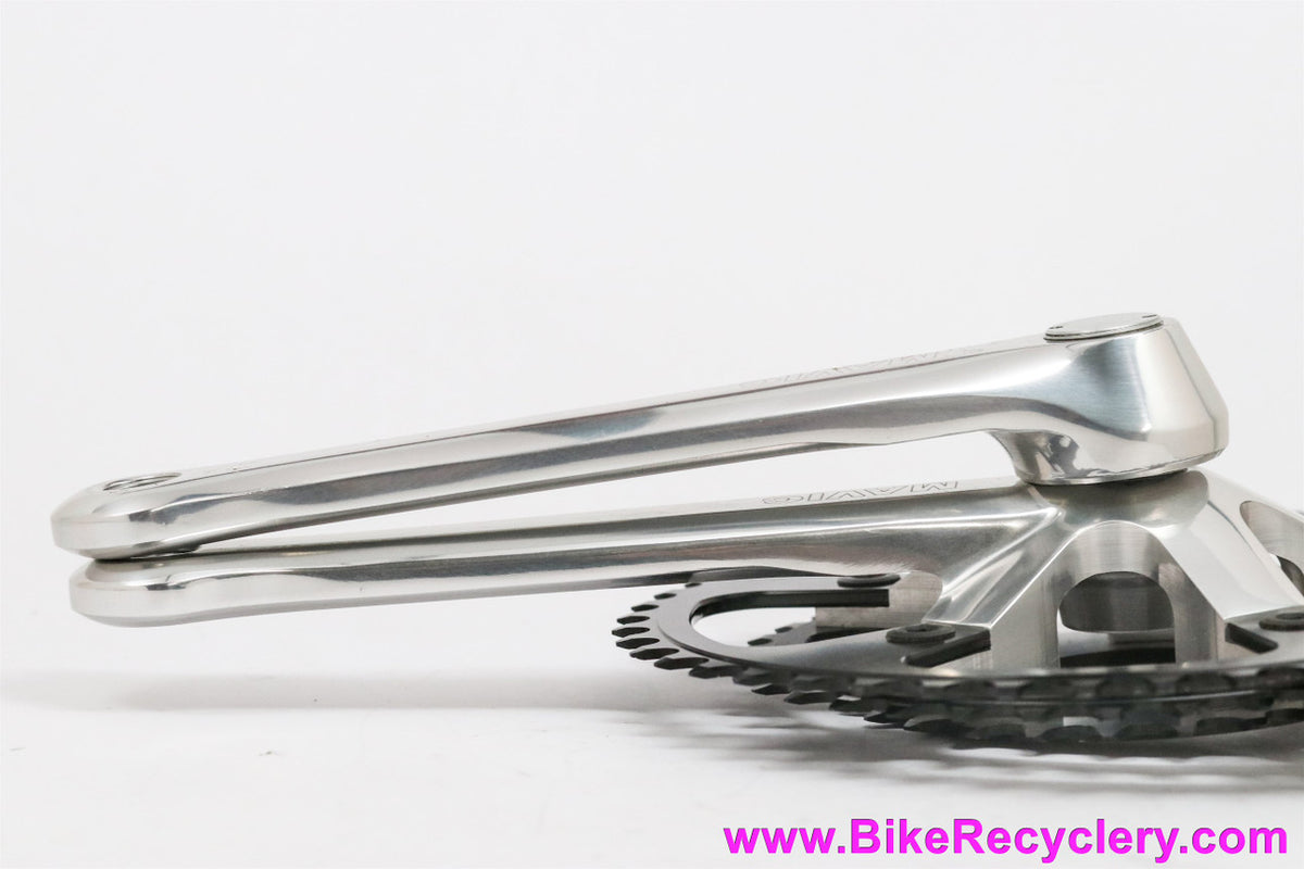 NOS Mavic VTT 637 Paris Gao Dakar Crankset: 175mm x 46/36/26t - Silver w/ Black Rings - 1990s MTB (RARE)