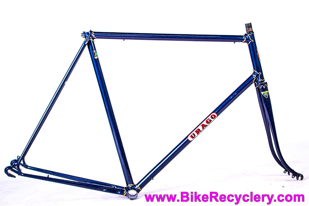 1960 Urago French Road Frame/Fork: 62cm x 59cm - Reynolds 531 Nervex Lugged Steel - Metallic Blue + Gold Pinstriping - Centerpull - 700c x Wide Tires