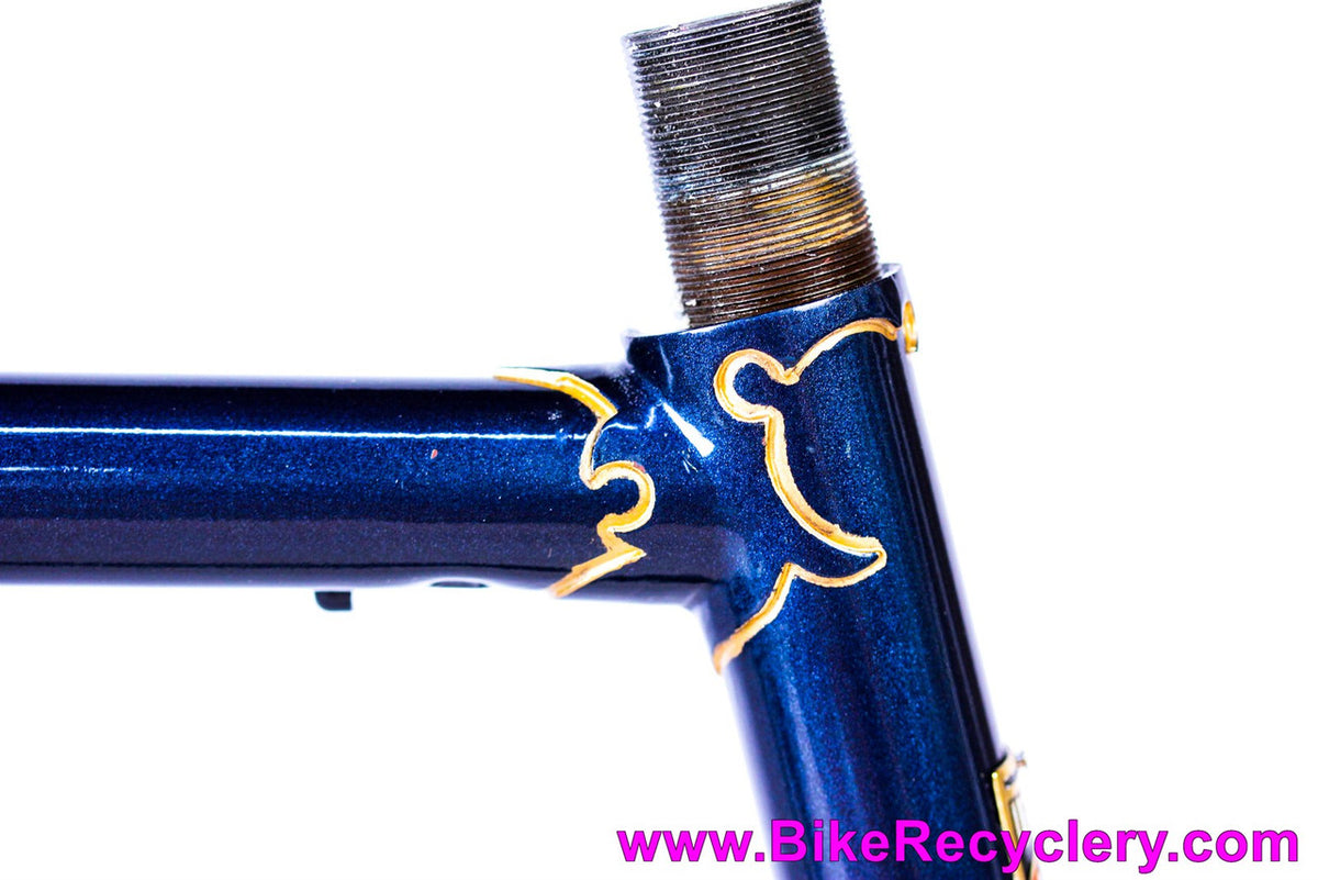 1960 Urago French Road Frame/Fork: 62cm x 59cm - Reynolds 531 Nervex Lugged Steel - Metallic Blue + Gold Pinstriping - Centerpull - 700c x Wide Tires