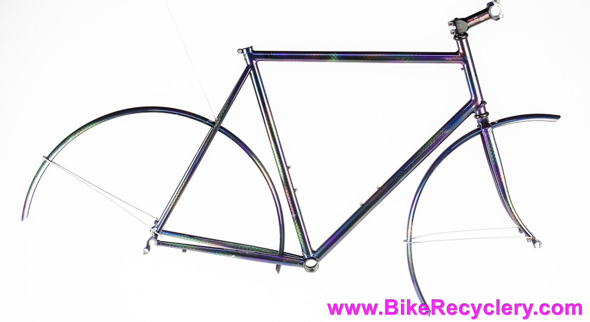 58cm Land Shark Road Shark Fillet Brazed Steel Frameset: Paint Matched Fenders! Snakeskin Purple/Green/Pink/Purple/Orange Wildness!