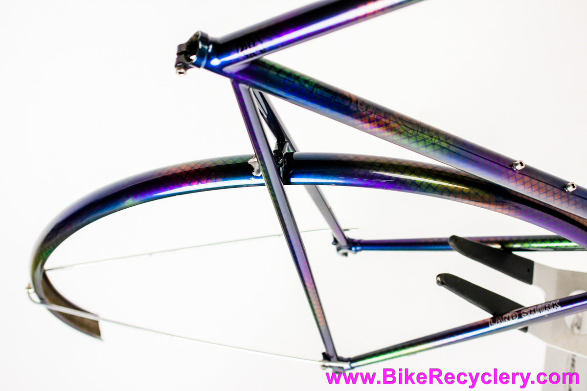 58cm Land Shark Road Shark Fillet Brazed Steel Frameset: Paint Matched Fenders! Snakeskin Purple/Green/Pink/Purple/Orange Wildness!