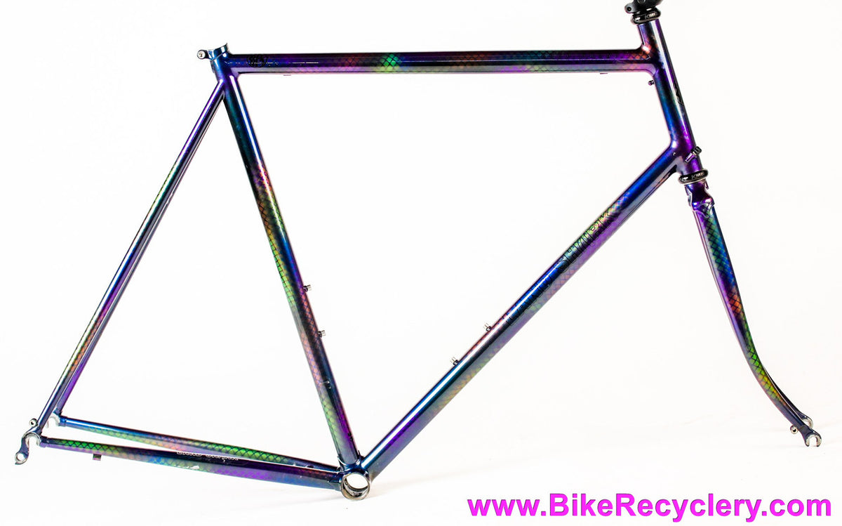 58cm Land Shark Road Shark Fillet Brazed Steel Frameset: Paint Matched Fenders! Snakeskin Purple/Green/Pink/Purple/Orange Wildness!