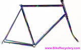 58cm Land Shark Road Shark Fillet Brazed Steel Frameset: Paint Matched Fenders! Snakeskin Purple/Green/Pink/Purple/Orange Wildness!