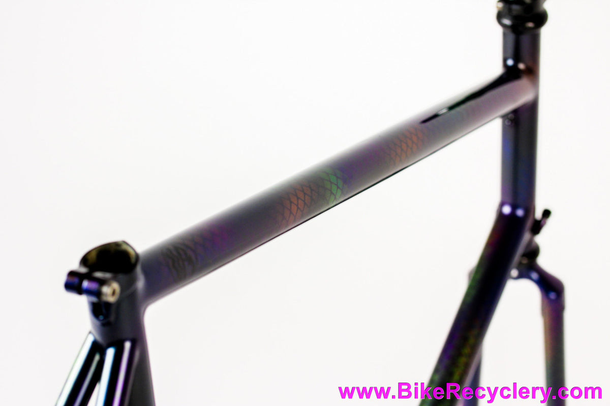 58cm Land Shark Road Shark Fillet Brazed Steel Frameset: Paint Matched Fenders! Snakeskin Purple/Green/Pink/Purple/Orange Wildness!