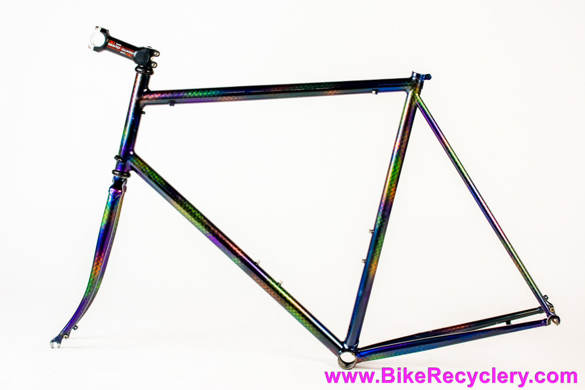 58cm Land Shark Road Shark Fillet Brazed Steel Frameset: Paint Matched Fenders! Snakeskin Purple/Green/Pink/Purple/Orange Wildness!