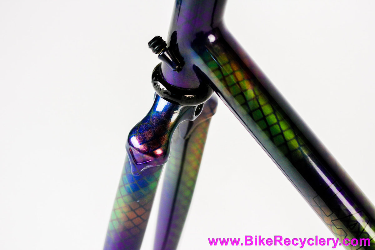 58cm Land Shark Road Shark Fillet Brazed Steel Frameset: Paint Matched Fenders! Snakeskin Purple/Green/Pink/Purple/Orange Wildness!