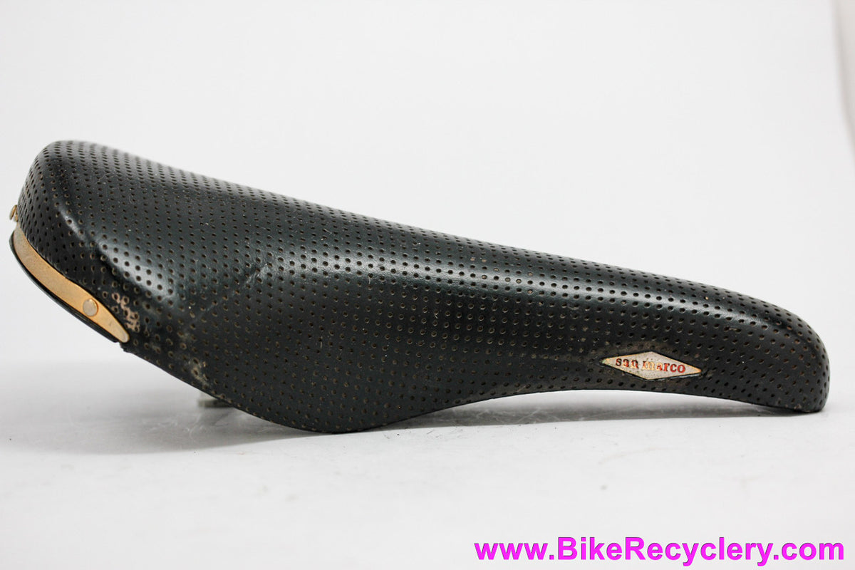 1990 San Marco Rolls Saddle: Black Perforated Leather - Copper Rails & Badges - Vintage (EXC)