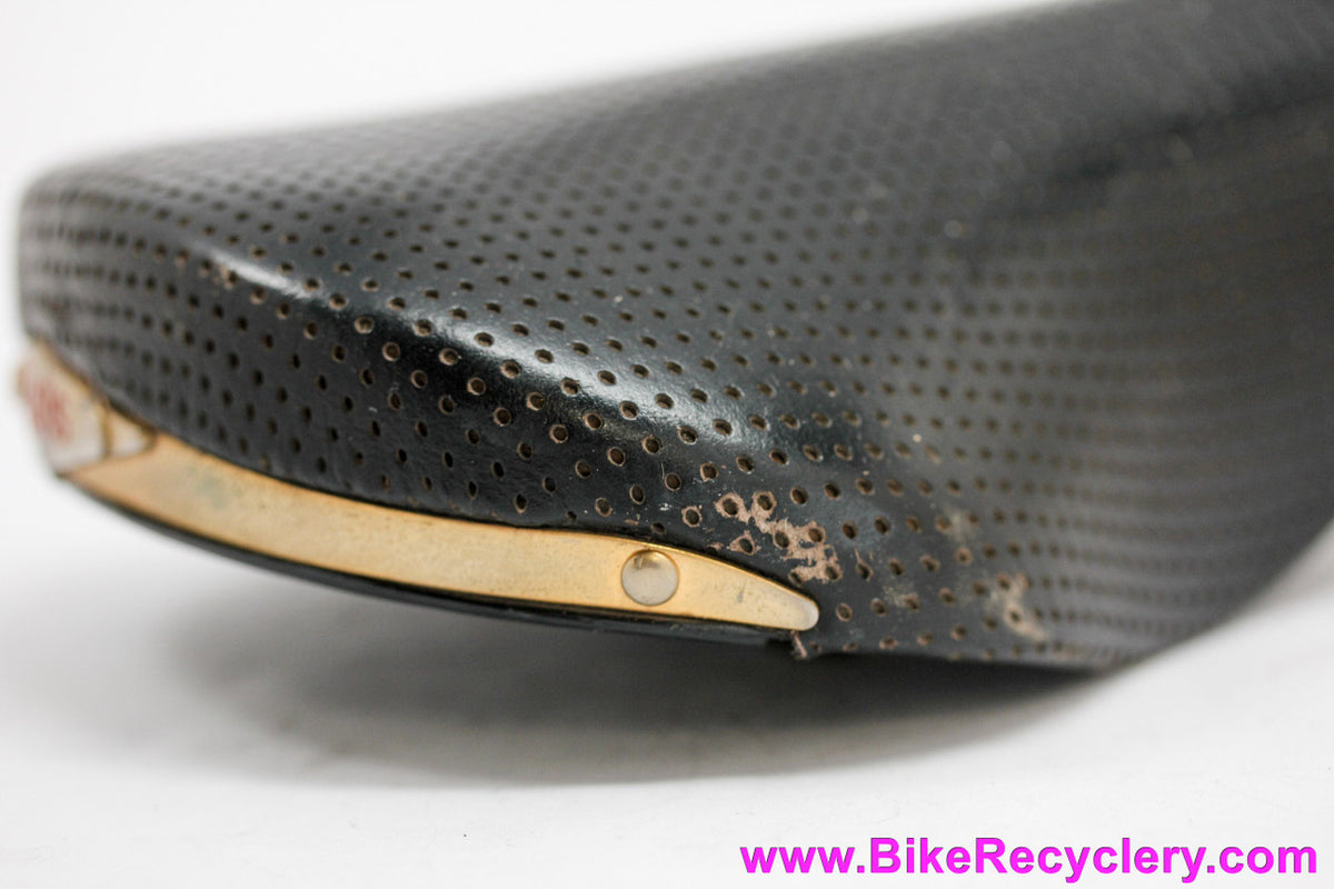 1990 San Marco Rolls Saddle: Black Perforated Leather - Copper Rails & Badges - Vintage (EXC)