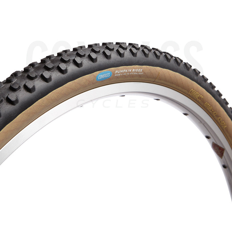 Rene Herse Compass Pumpkin Ridge TC 650b x 42 Tires: Extralight Casing - Tubeless Ready - Tan (New Pair)