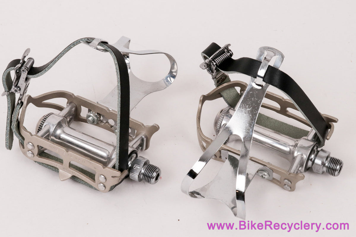 MKS Sylvan Road Quill Pedals: Large Clips + Leather Toe Straps - Champagne (New take off)