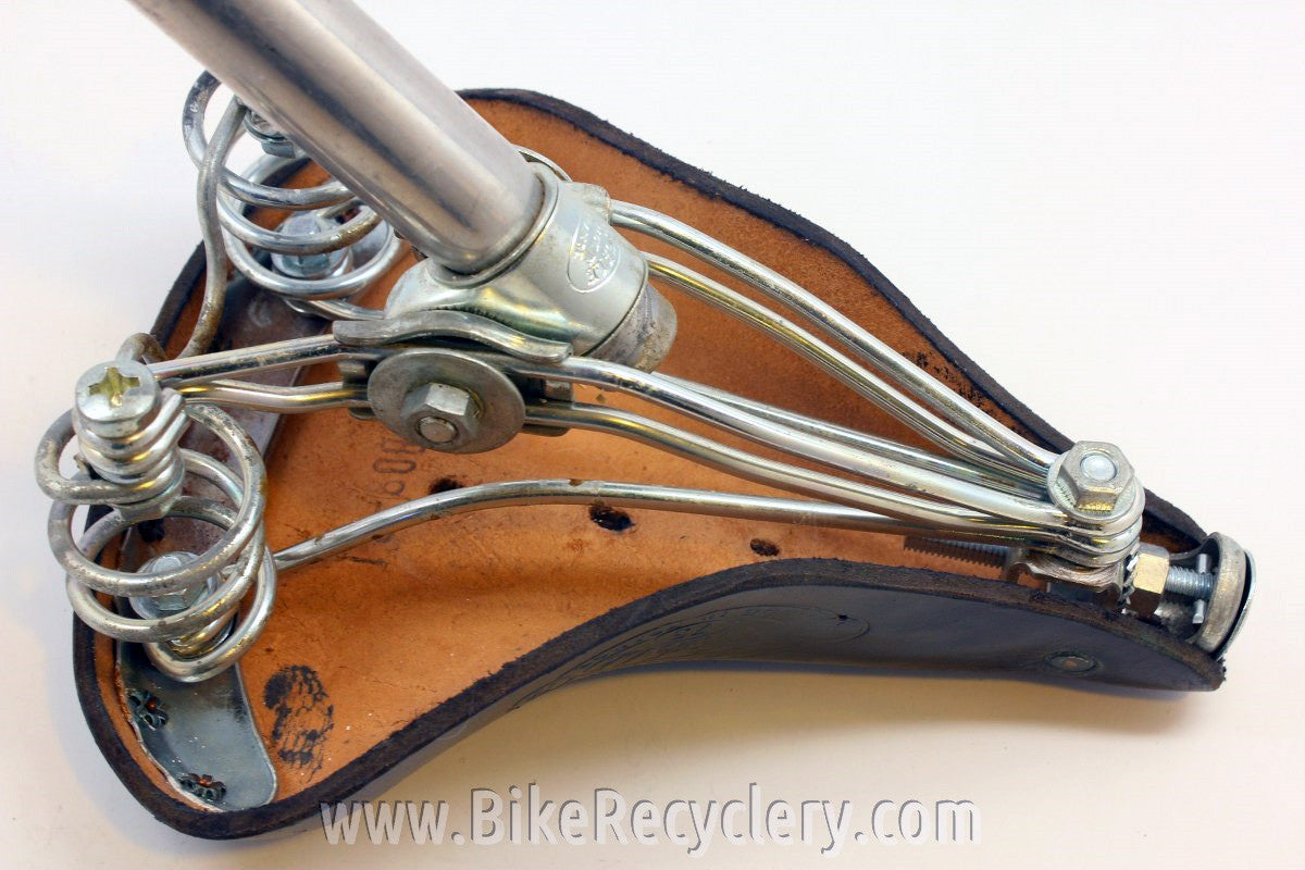 Vintage Ideale 75 Cyclo-Tourist Leather Bike Saddle: Twin Rails, Springs, Seatpost