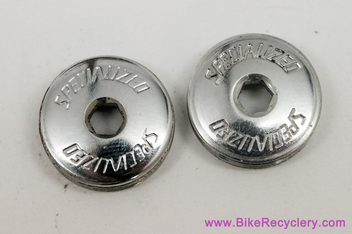 NOS Specialized Dust Caps: Chrome - Flag Crank - 1980's / 1990's (pair)
