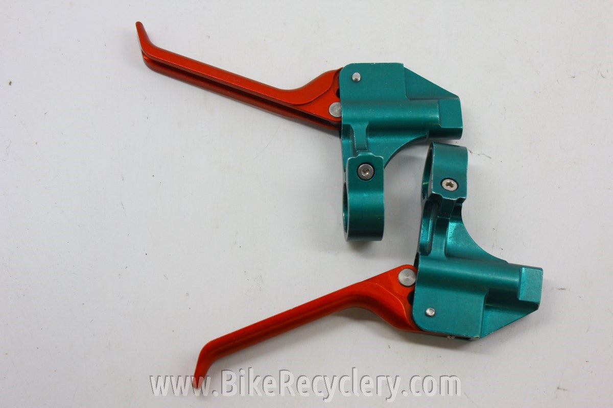 TWP Hydraulic brake Levers: Green / Red Anodized CNC, For Magura Rim Brakes 1990's