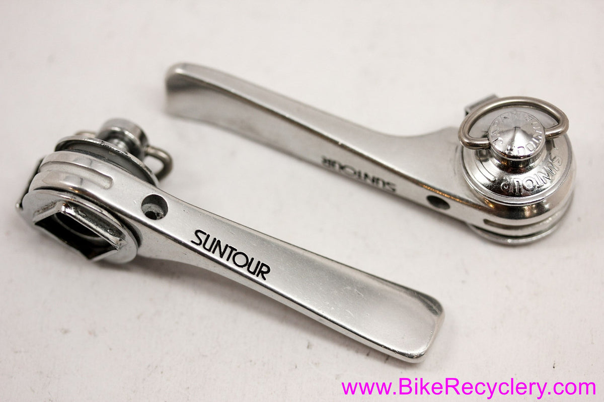 NOS Suntour Cyclone(?) Downtube Shifters: Braze On - Fancy Bolts & Caps (take-off)